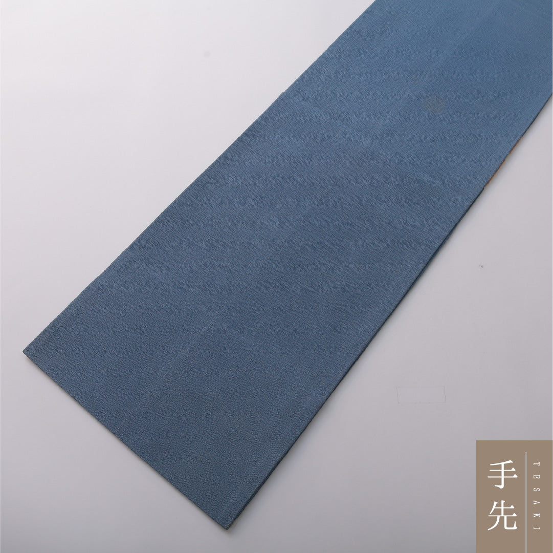 九寸名古屋帯 Cランク 帯丈356cm 正絹 ポイント柄 開き仕立て 染め インフォーマル ちりめん 花柄 水色に近いくすんだ青系 RP 1245-03411