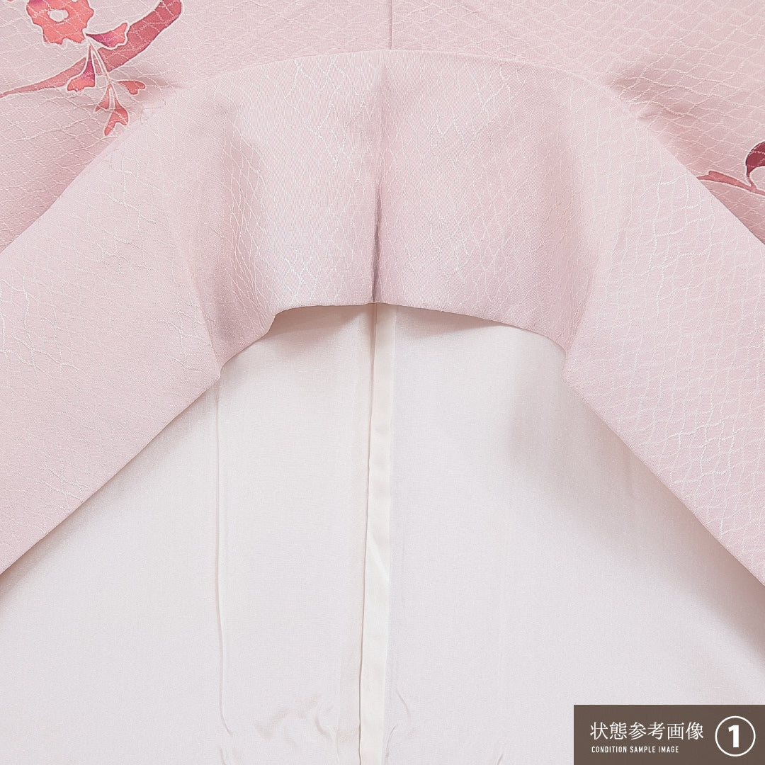 付下げ 袷 身丈156cm 裄丈64cm 正絹 Sランク インフォーマル 広衿 Mサイズ 花柄 ピンク系 RP 1218-16654