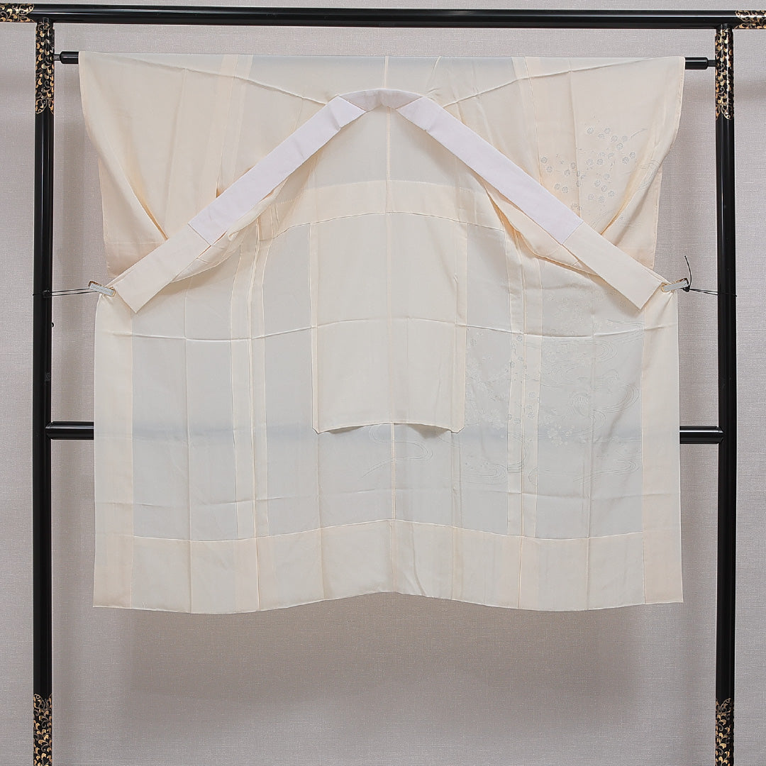 長襦袢 無双袖 身丈124cm 裄丈62cm 正絹 Sランク Mサイズ 居敷当て 吉祥文様 クリーム系 RP 1239-16637