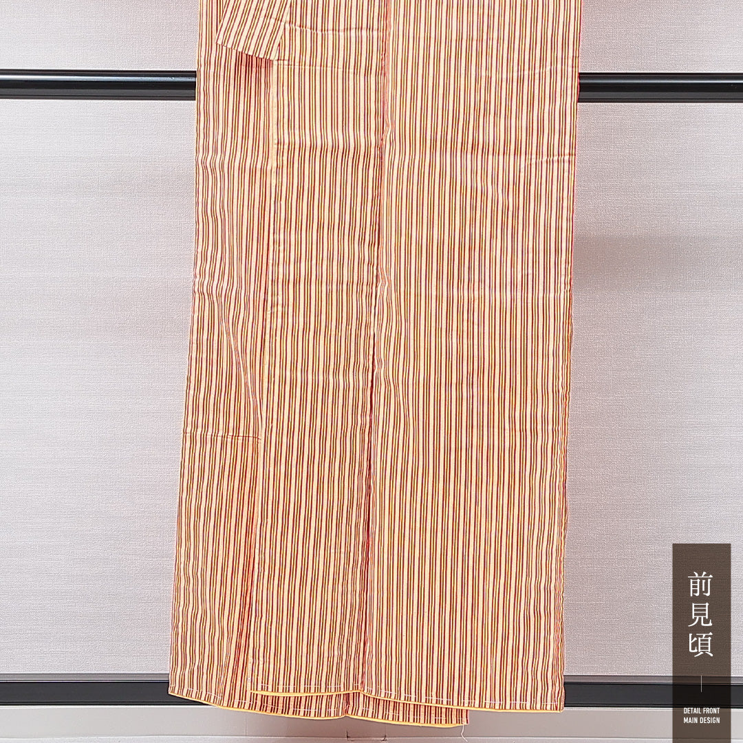 アンティーク 紬 袷 身丈153cm 裄丈63cm 正絹 Aランク バチ衿 Sサイズ 縞 多色系 RP 1223-16771