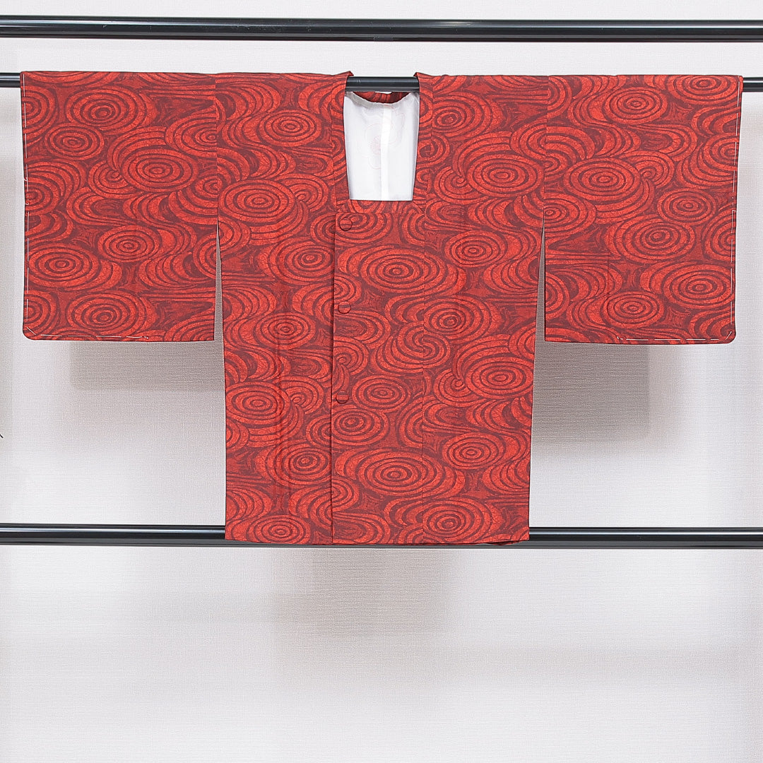 洗える着物 道行コート 袷 身丈79cm 裄丈63cm ポリエステル Sランク セミフォーマル Sサイズ ポケットあり 抽象柄 赤系 RP 1237-16843