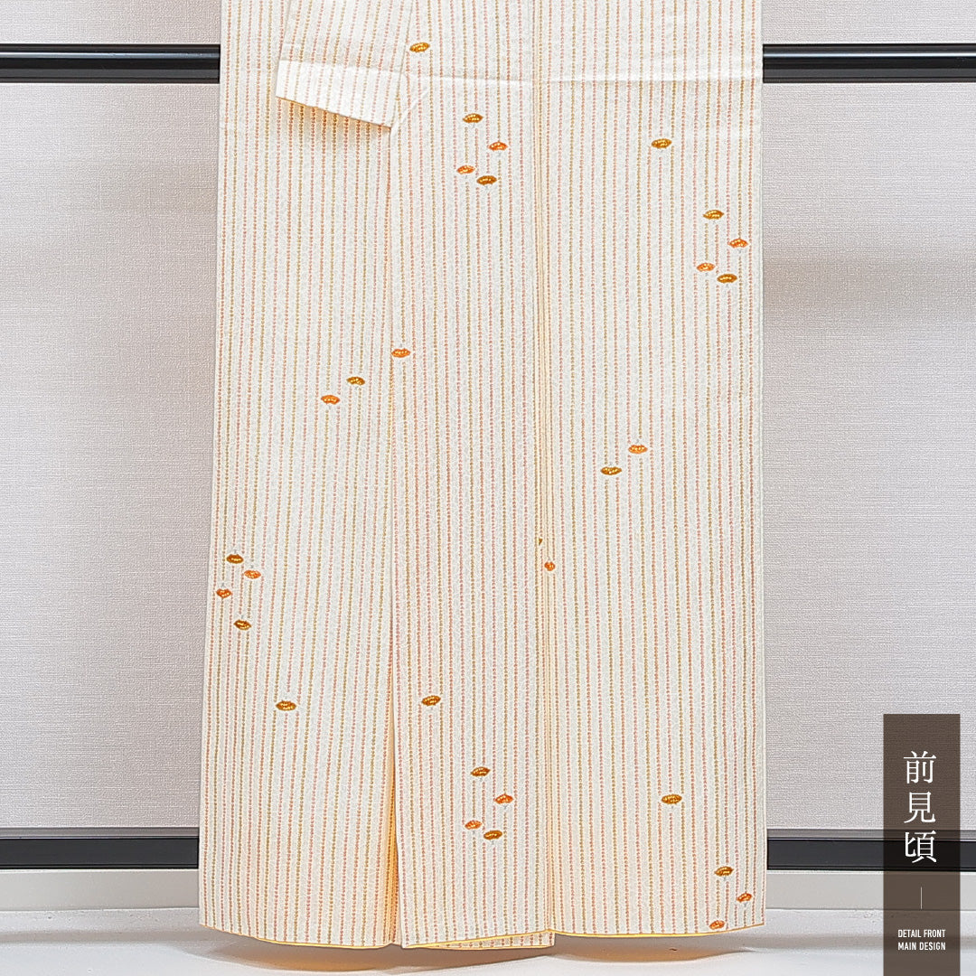 小紋 袷 身丈158cm 裄丈64cm 正絹 Sランク インフォーマル 広衿 Mサイズ 扇 鹿の子柄 クリーム系 RP 1221-16079