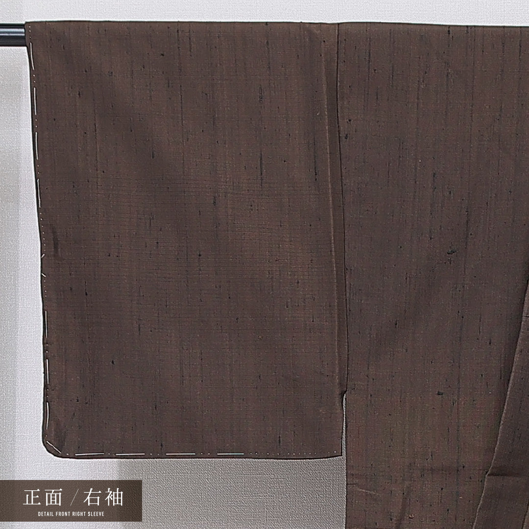 男着物 袷 身丈134cm 裄丈66cm 正絹 Cランク カジュアル 棒衿 XSサイズ 無地 茶系 LP 1224-15758