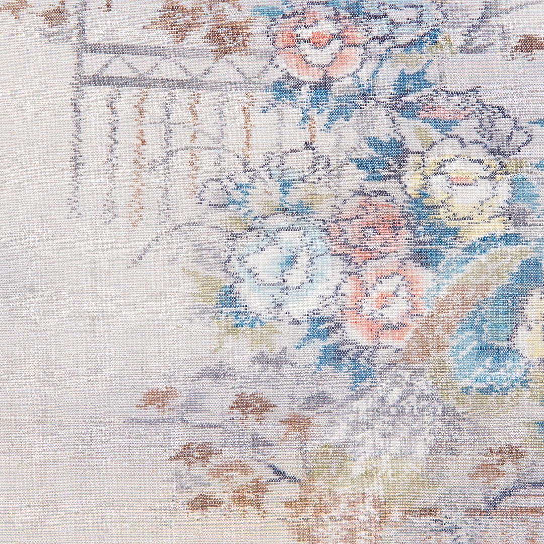 紬 袷 身丈164cm 裄丈66cm 正絹 Aランク Lサイズ 広衿 カジュアル 牡丹 クリーム系 1216-16662