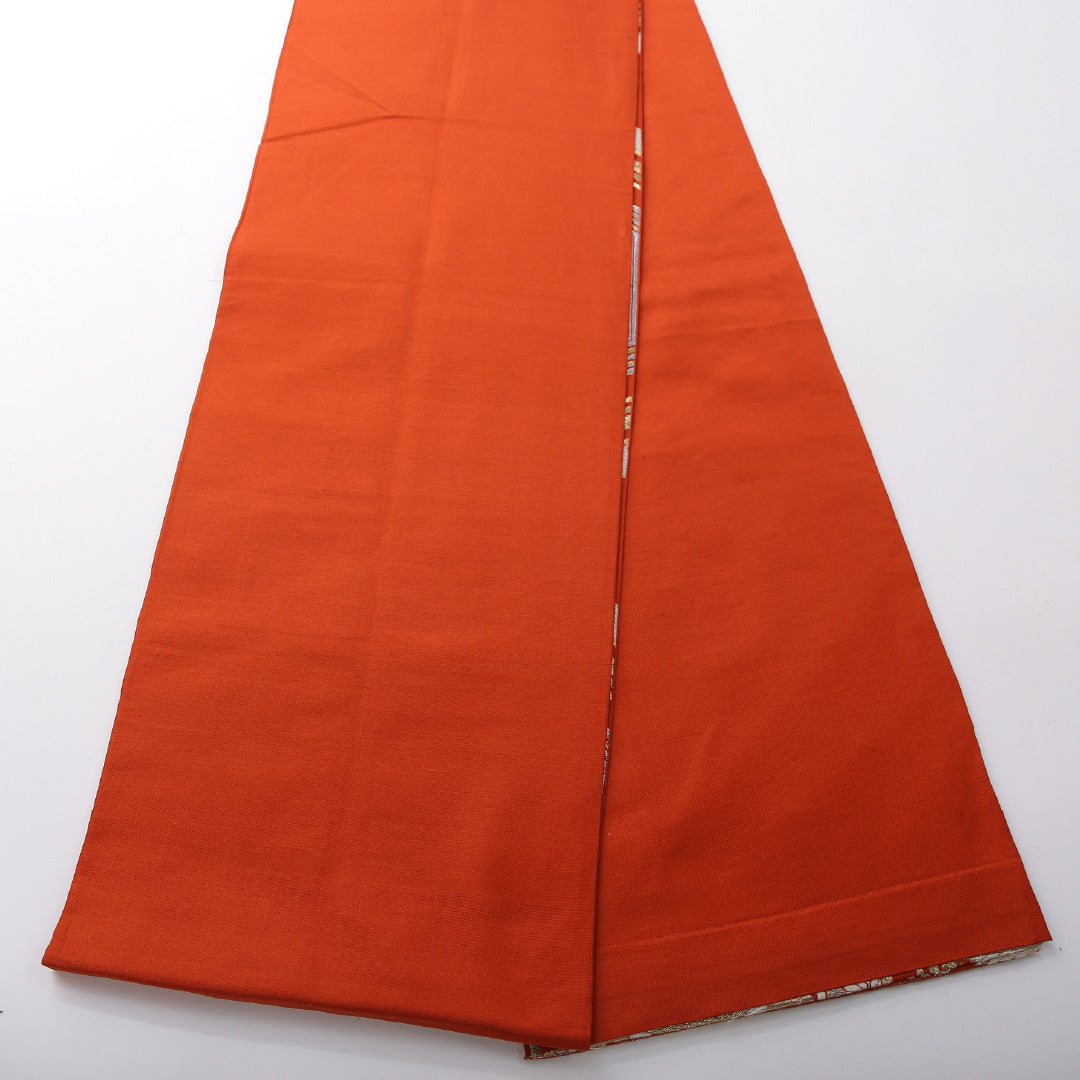 アンティーク 袋帯 帯丈412cm 六通 Aランク 正絹 家紋柄 亀甲 朱系 1223-02075