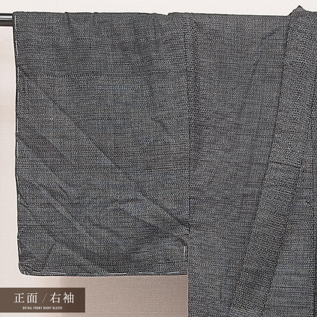 男着物 袷 身丈141cm 裄丈65cm 正絹 Cランク カジュアル バチ衿 Mサイズ 亀甲 紺系 LP 1224-16918