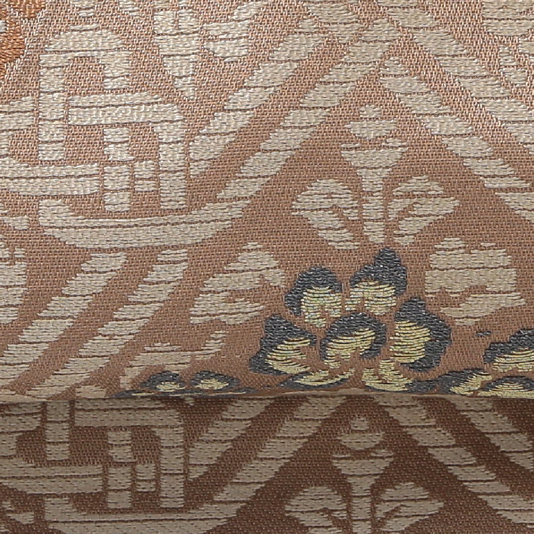 九寸名古屋帯 帯丈343cm カジュアル 名古屋仕立て 六通 Aランク 正絹 菱 花柄 ベージュ系 1224-03837