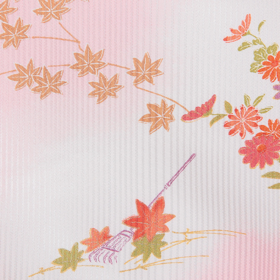 小紋 洗える着物 袷 身丈162cm 裄丈65cm ポリエステル Cランク Lサイズ 広衿 インフォーマル 菊 紅葉 ピンク系 1215-16054