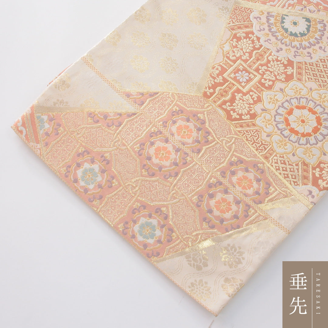 袋帯 帯丈436cm 正絹 六通 フォーマル 宝相華 吉祥文様 クリーム系 1243-02264