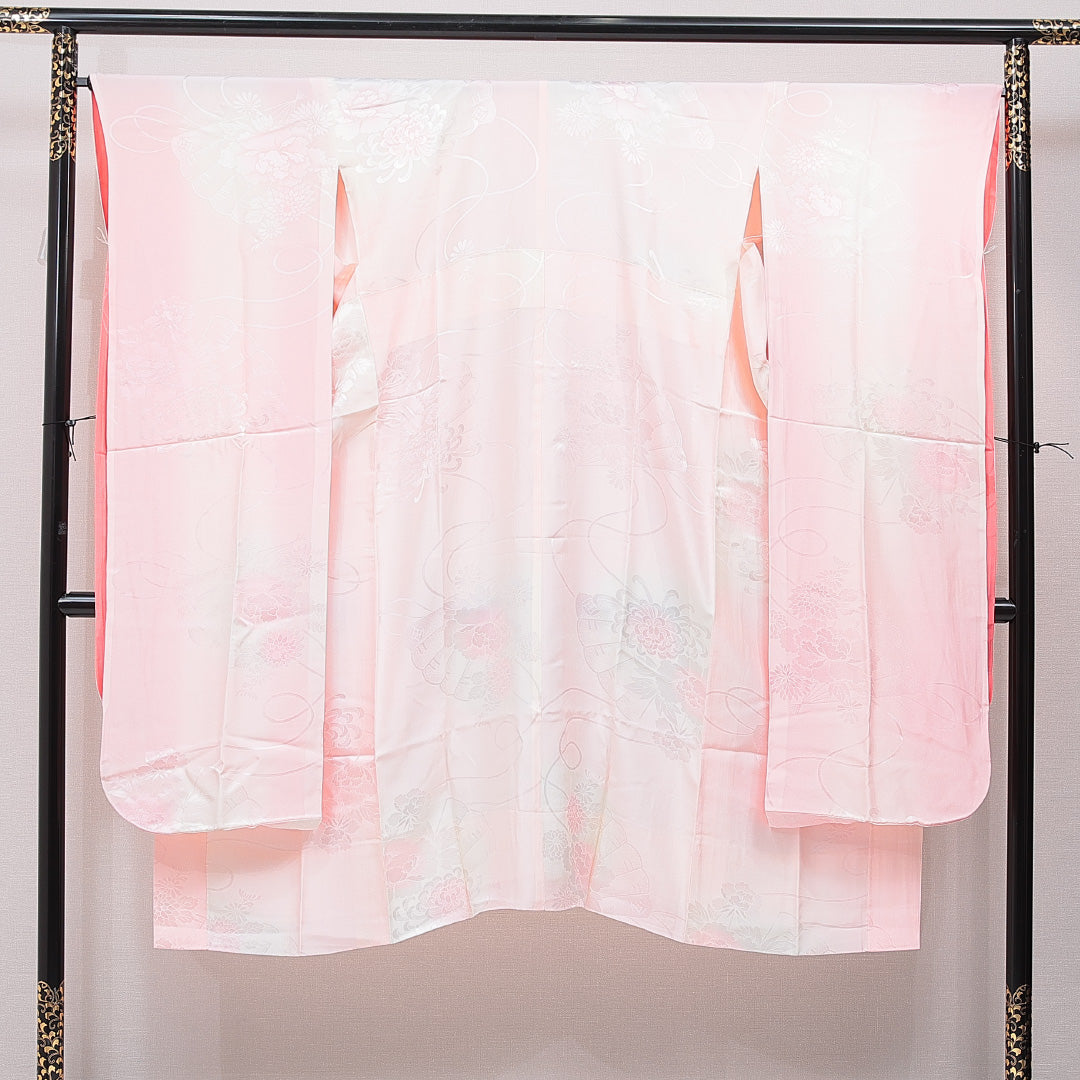 振袖用 長襦袢 袷 身丈131cm 裄丈65cm 正絹 Aランク Lサイズ 牡丹 ピンク系 RP 1240-15407