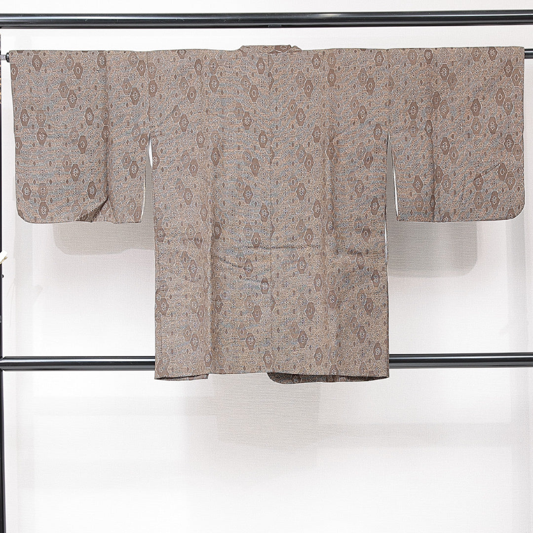 道行コート 袷 身丈83cm 裄丈62cm 正絹 Aランク カジュアル Sサイズ 亀甲 茶系 RP 1237-15160