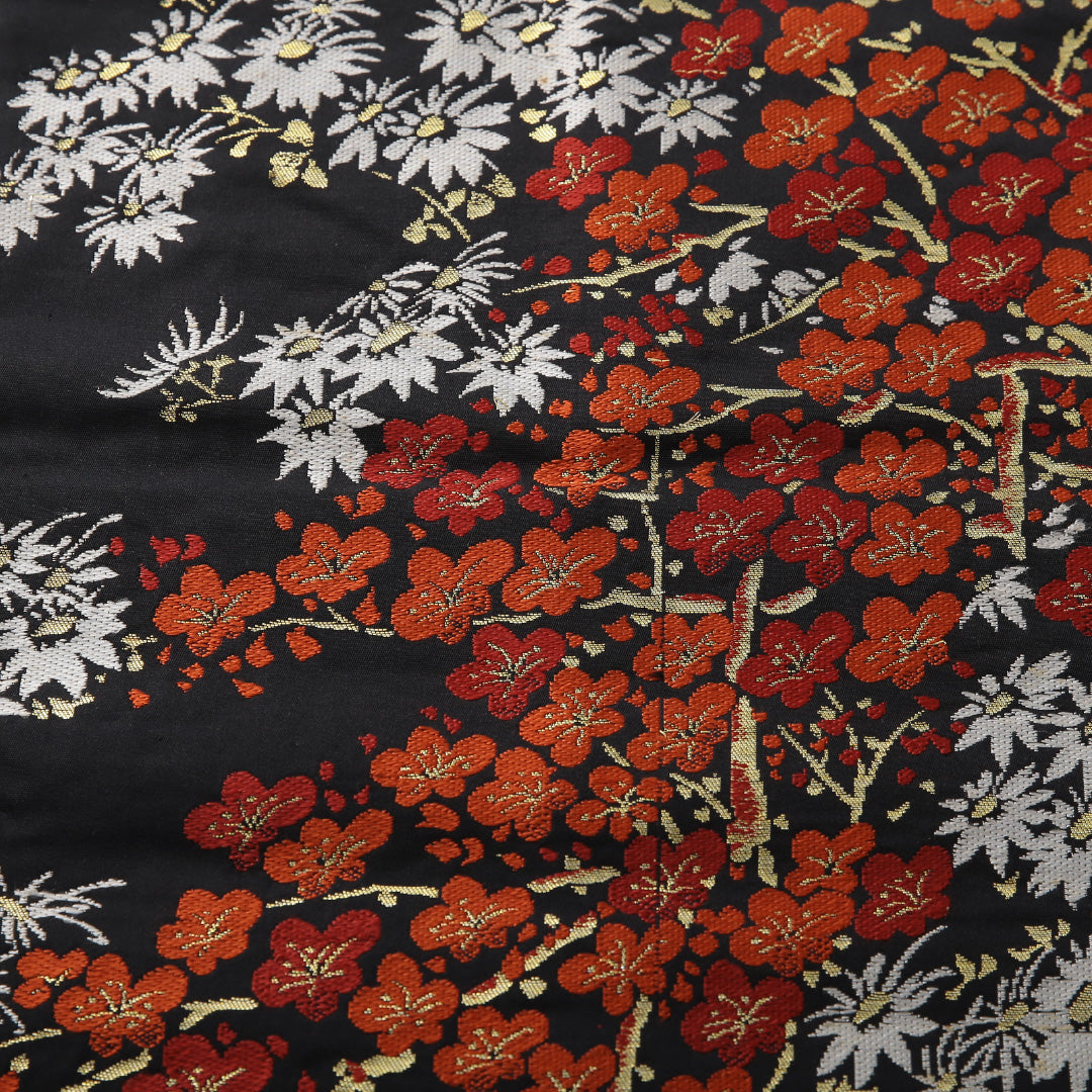 九寸名古屋帯 帯丈336cm インフォーマル 名古屋仕立て 六通 Aランク 正絹 梅 菊 黒系 1224-03817