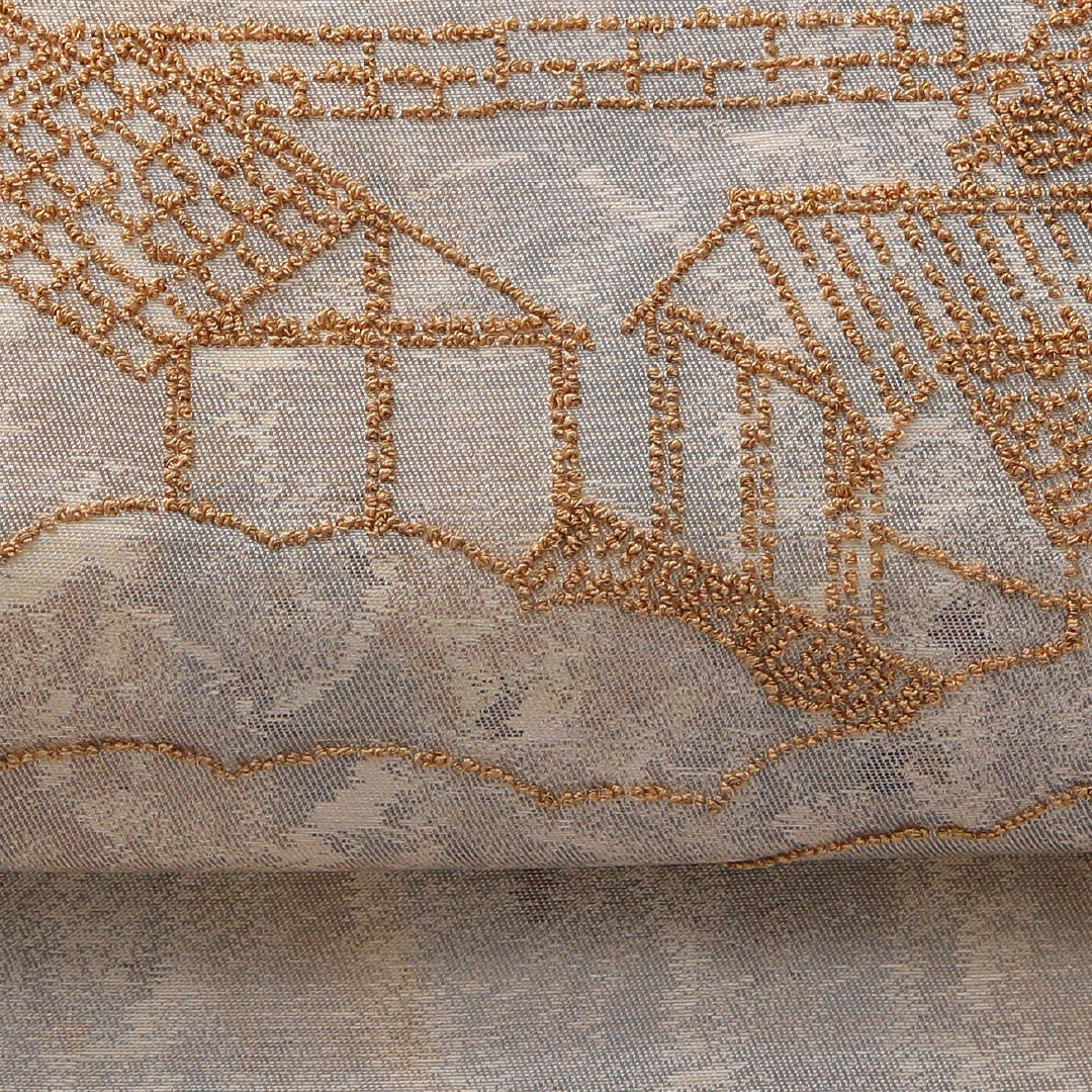 袋帯 帯丈432cm フォーマル ポイント柄 Aランク 正絹 刺繍 御所解 クリーム系 1223-02063