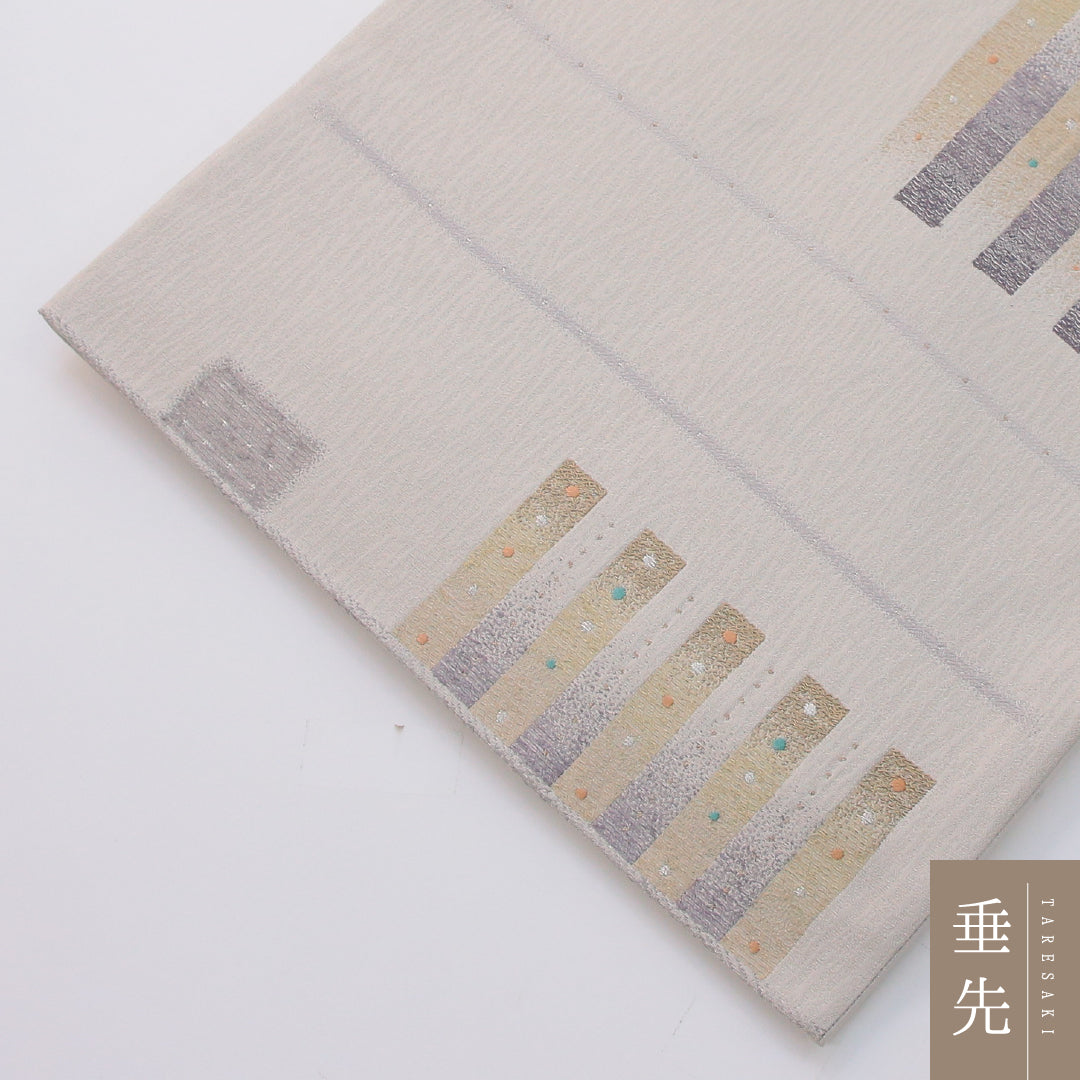 袋帯 帯丈456cm インフォーマル 六通 Aランク 正絹 創作柄 クリーム系 1223-02334