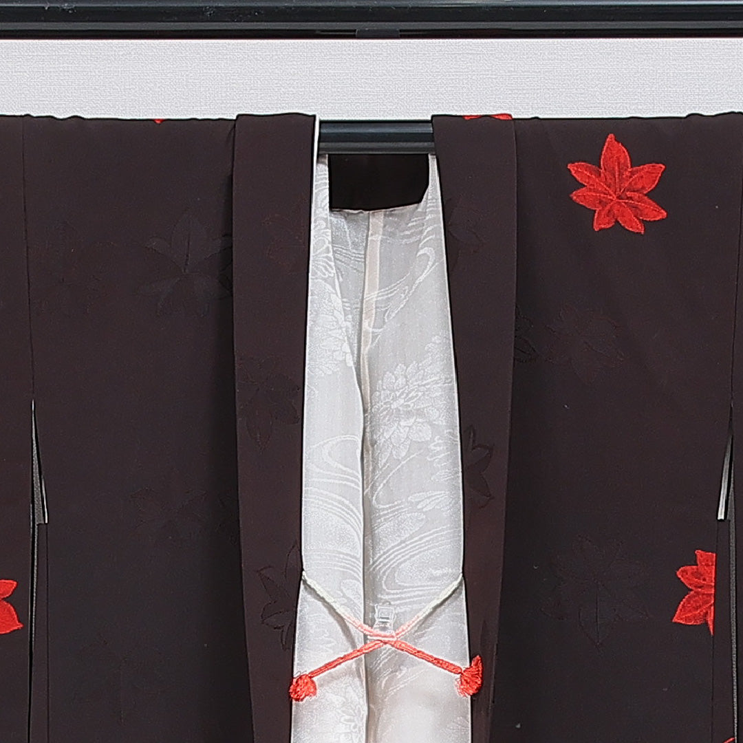 羽織 袷 身丈82cm 裄丈66cm 正絹 Bランク Mサイズ カジュアル 紐あり 紅葉 茶系 1217-16159