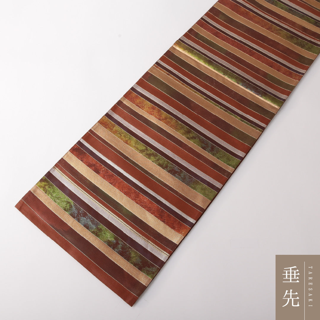 袋帯 帯丈440cm 正絹 全通 インフォーマル 間道 茶系 1243-01803