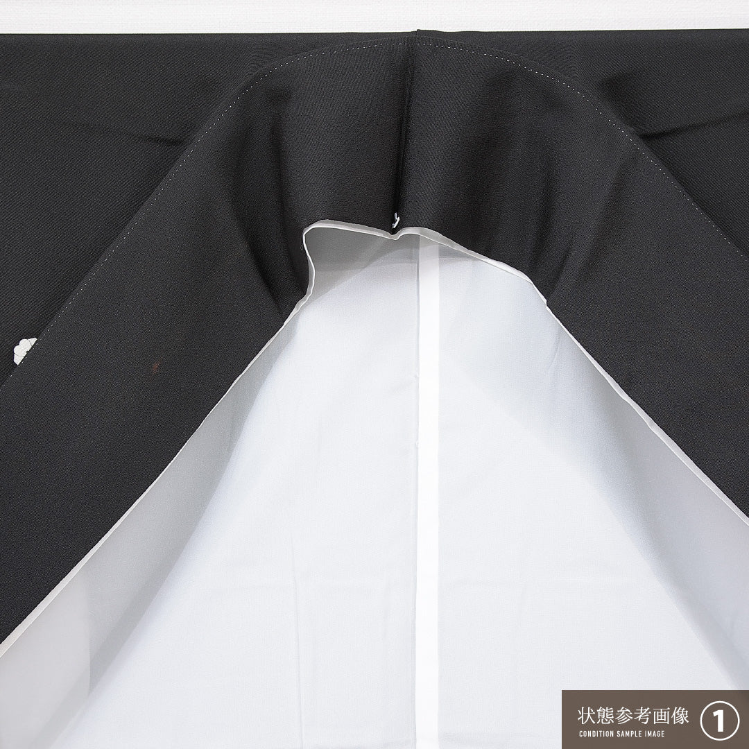 黒留袖 袷 身丈162cm 裄丈62cm 五つ紋 剣片喰 フォーマル Aランク Lサイズ 正絹 比翼仕立て 広衿 鳥 牡丹 1211-F0642