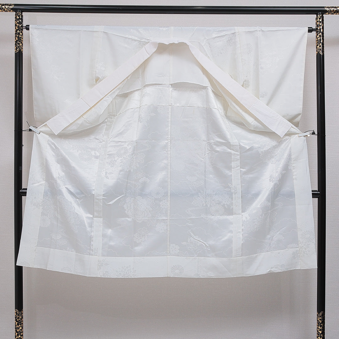 洗える着物 長襦袢 無双袖 身丈127cm 裄丈65cm ポリエステル Sランク Mサイズ 菊 白系 RP 1239-16542