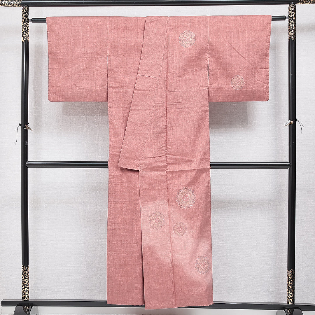 付下げ 袷 身丈151cm 裄丈62cm 正絹 Sランク インフォーマル 広衿 Sサイズ 刺繍 汕頭刺繍 華文 ピンク系 M4 1218-15910