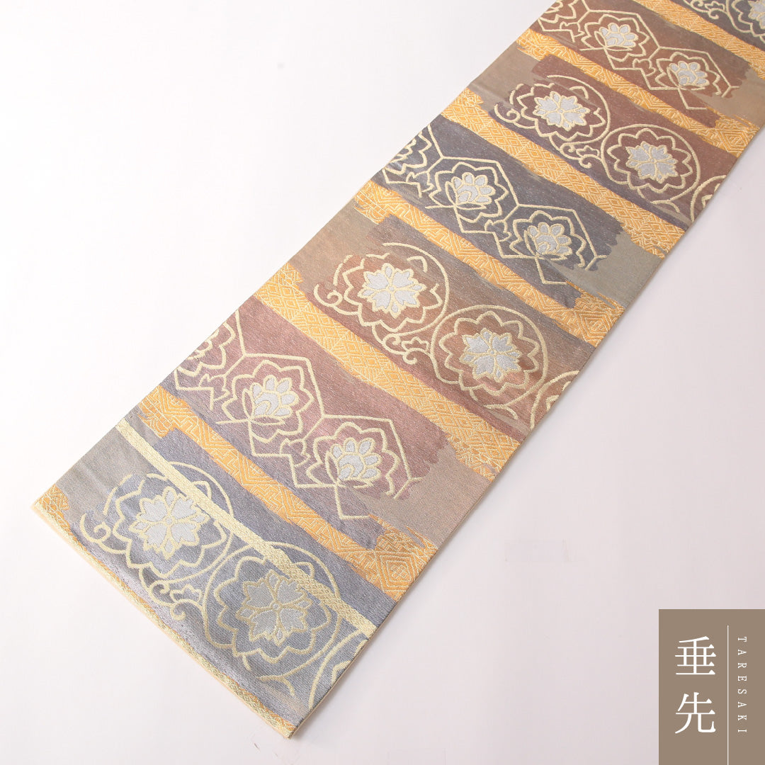 袋帯 帯丈420cm 正絹 六通 フォーマル 唐華 古典柄 グレー系 水色系 1243-01762