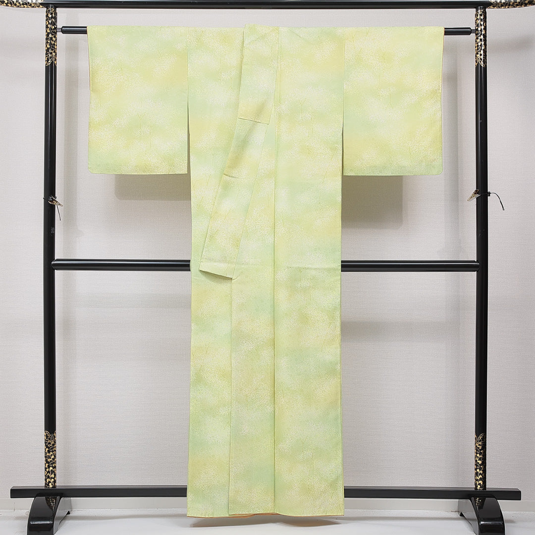 洗える着物 小紋 袷 身丈158cm 裄丈63cm ポリエステル Sランク インフォーマル 広衿 Mサイズ 植物柄 緑系 RP 1221-15841