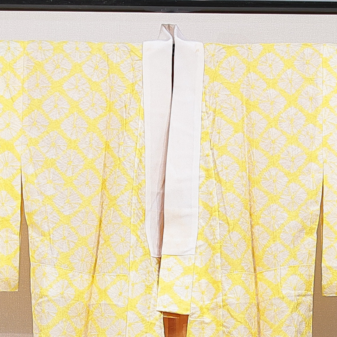 アンティーク 長襦袢 袷 身丈126cm 裄丈63cm 正絹 Bランク Mサイズ 菱 黄系 RP 1239-15402