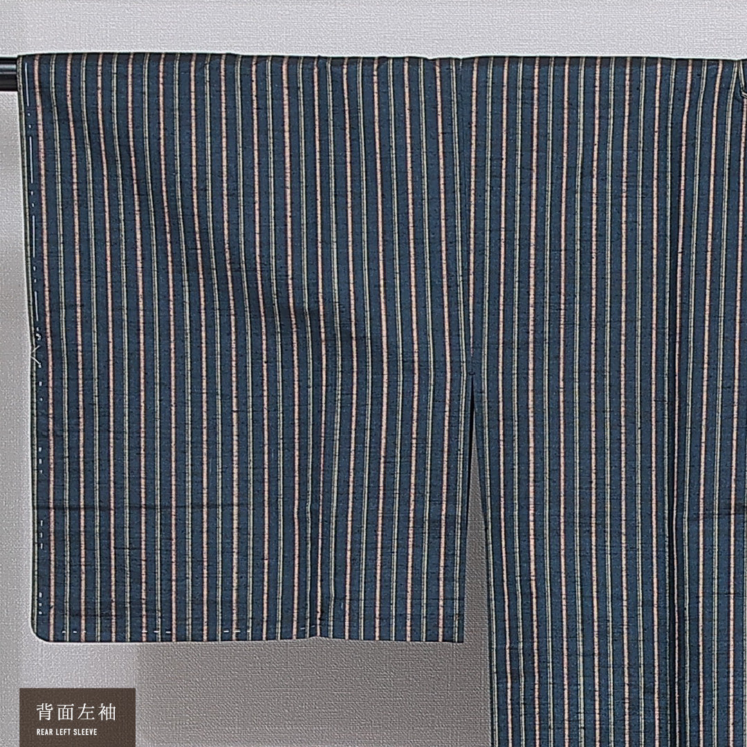 道行コート 単衣 身丈126cm 裄丈62cm 正絹 Sランク セミフォーマル Sサイズ ポケットあり 縞 紺系 RP 1237-16165