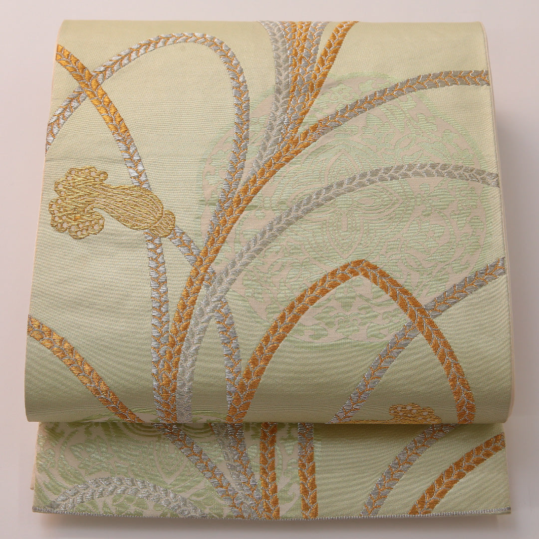 袋帯 帯丈424cm フォーマル 六通 Aランク 正絹 組紐 緑系 1223-01900