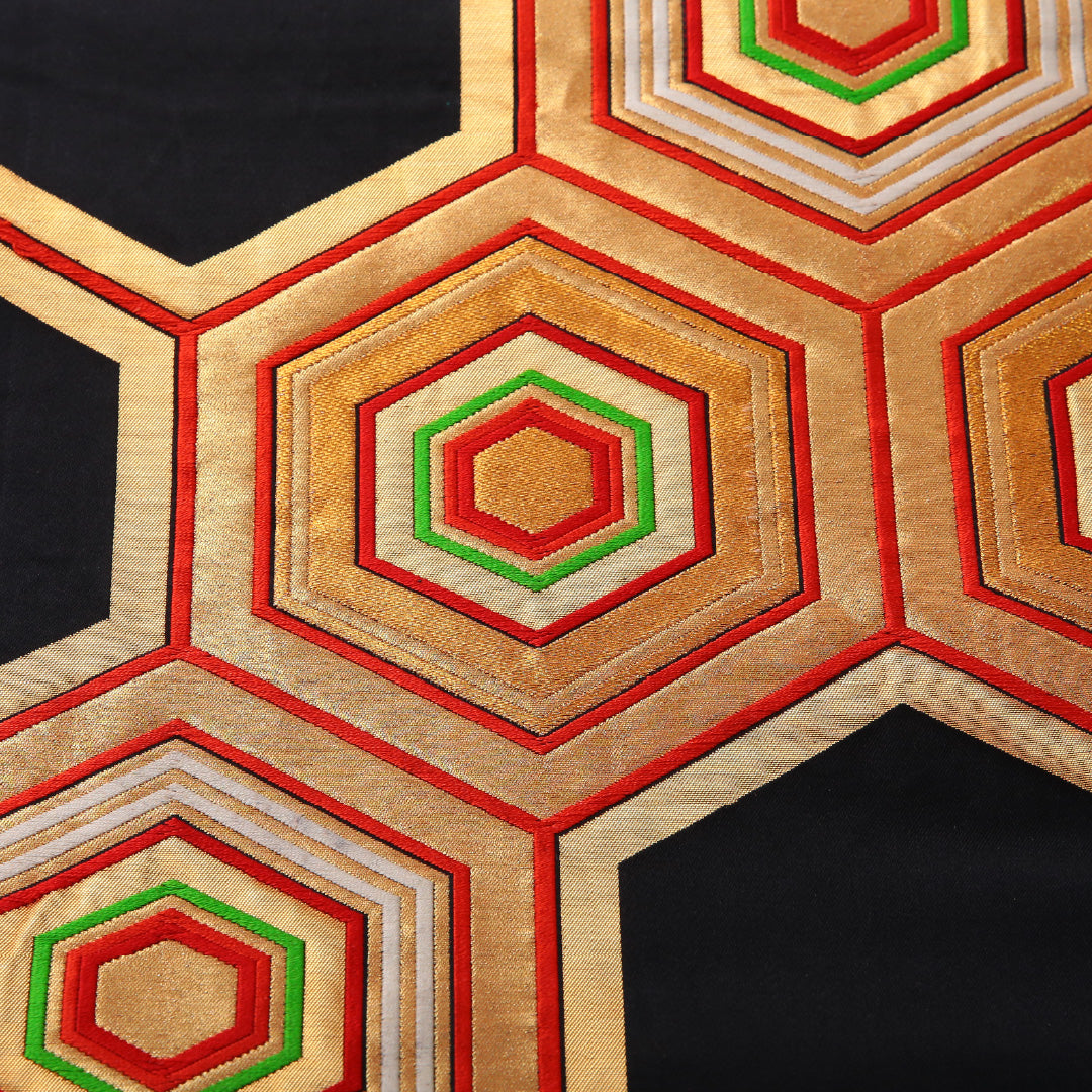 アンティーク 袋帯 帯丈424cm 六通 Aランク 正絹 亀甲 黒系 1223-01999