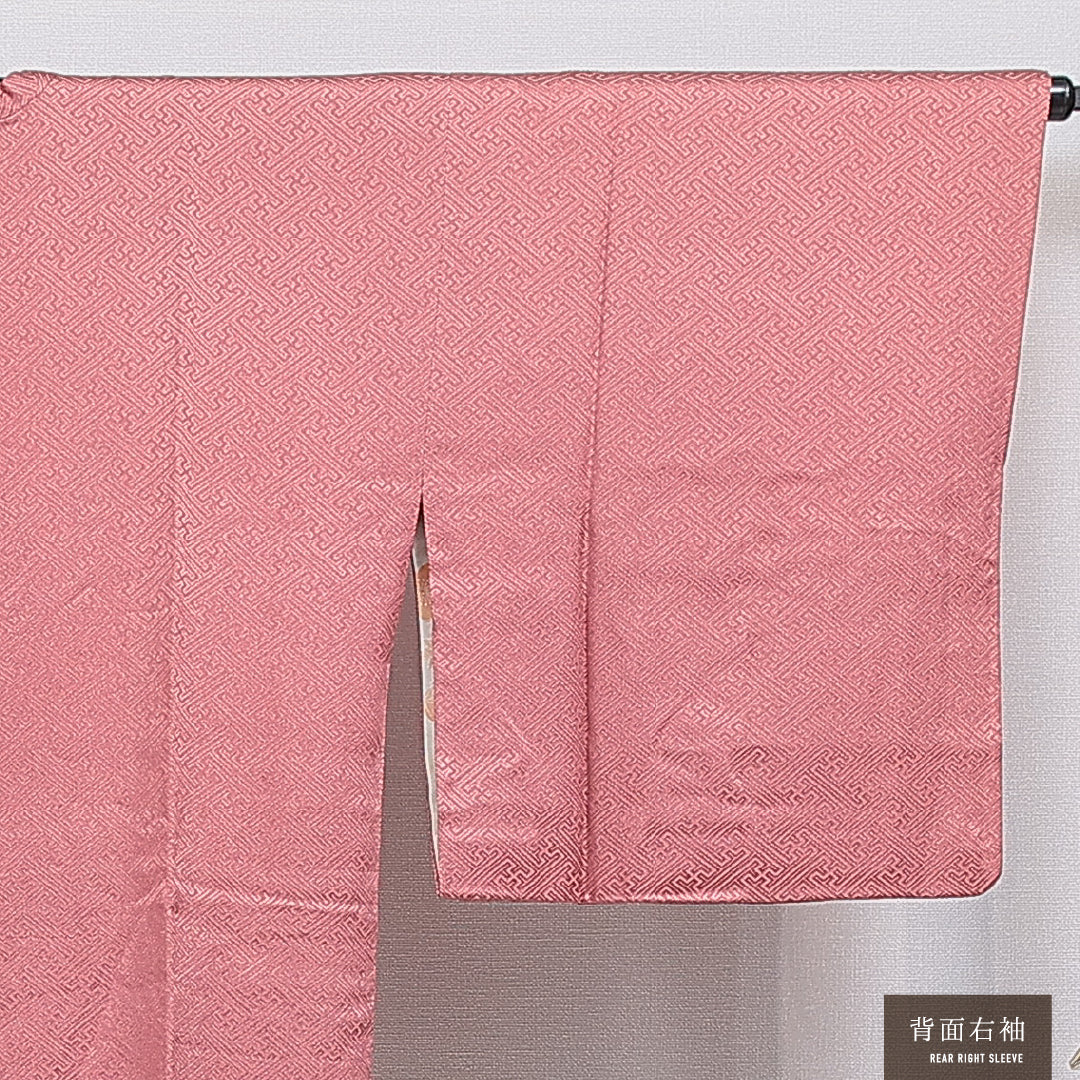 道行コート 袷 身丈88cm 裄丈62cm 正絹 Aランク セミフォーマル Sサイズ 紋意匠 紗綾形 古典的 優しい ピンク系 RP 1237-16192