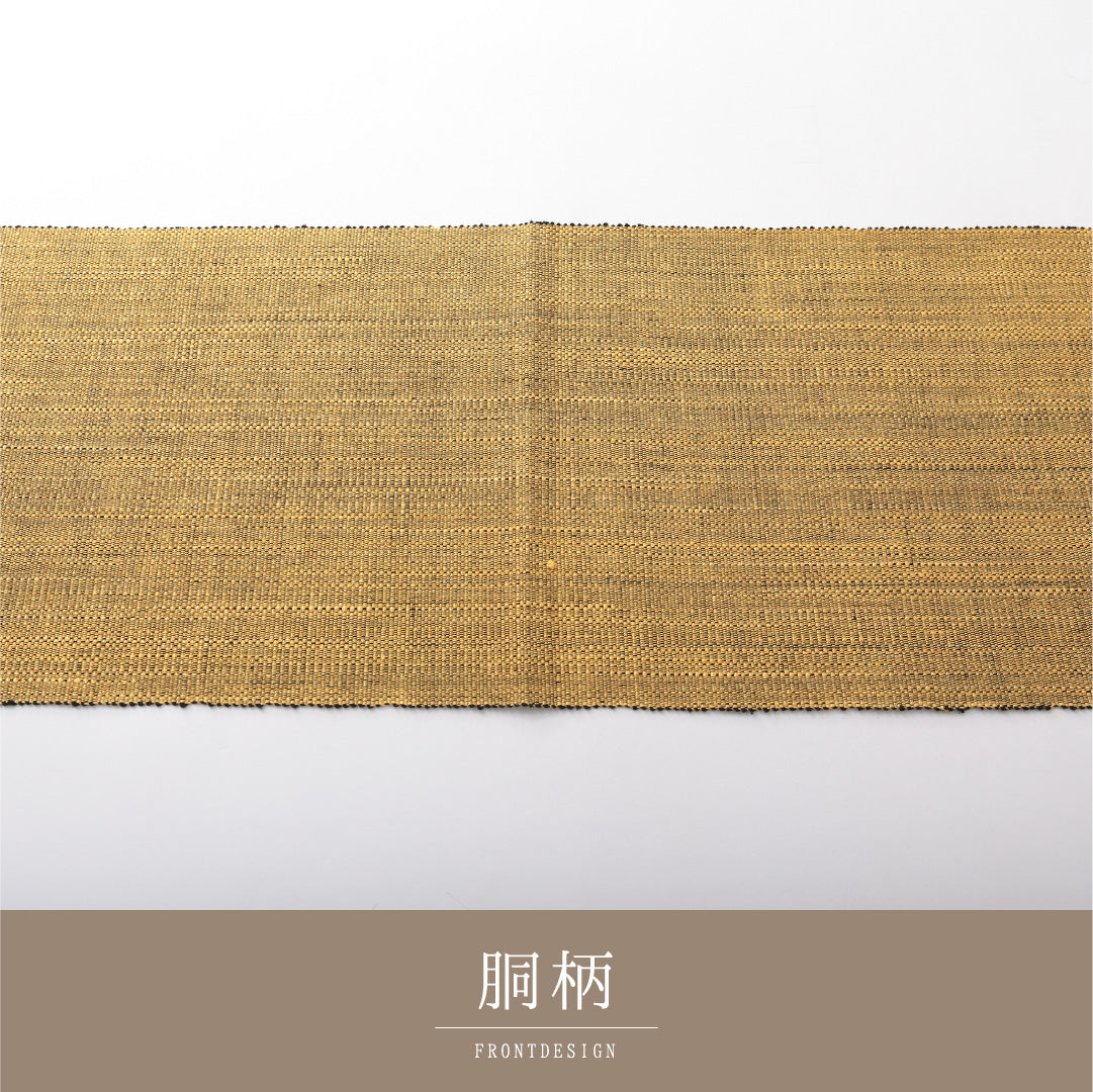 八寸名古屋帯(紬) 帯丈480cm カジュアル 開き仕立て 全通 Sランク 正絹 無地 黄系 1224-03735