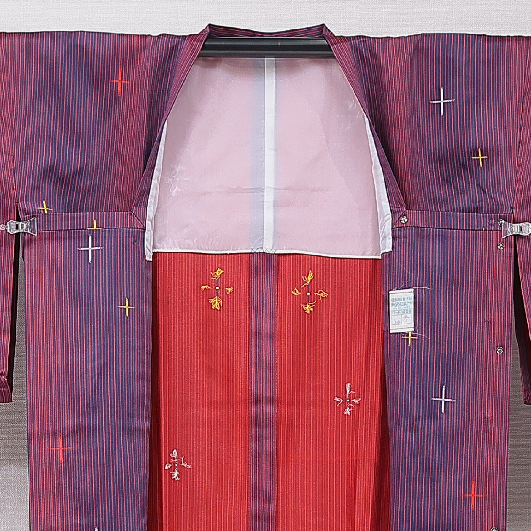 道行コート 単衣 身丈130cm 裄丈67cm 正絹 Sランク セミフォーマル Mサイズ 縞 紫系 RP 1237-16800