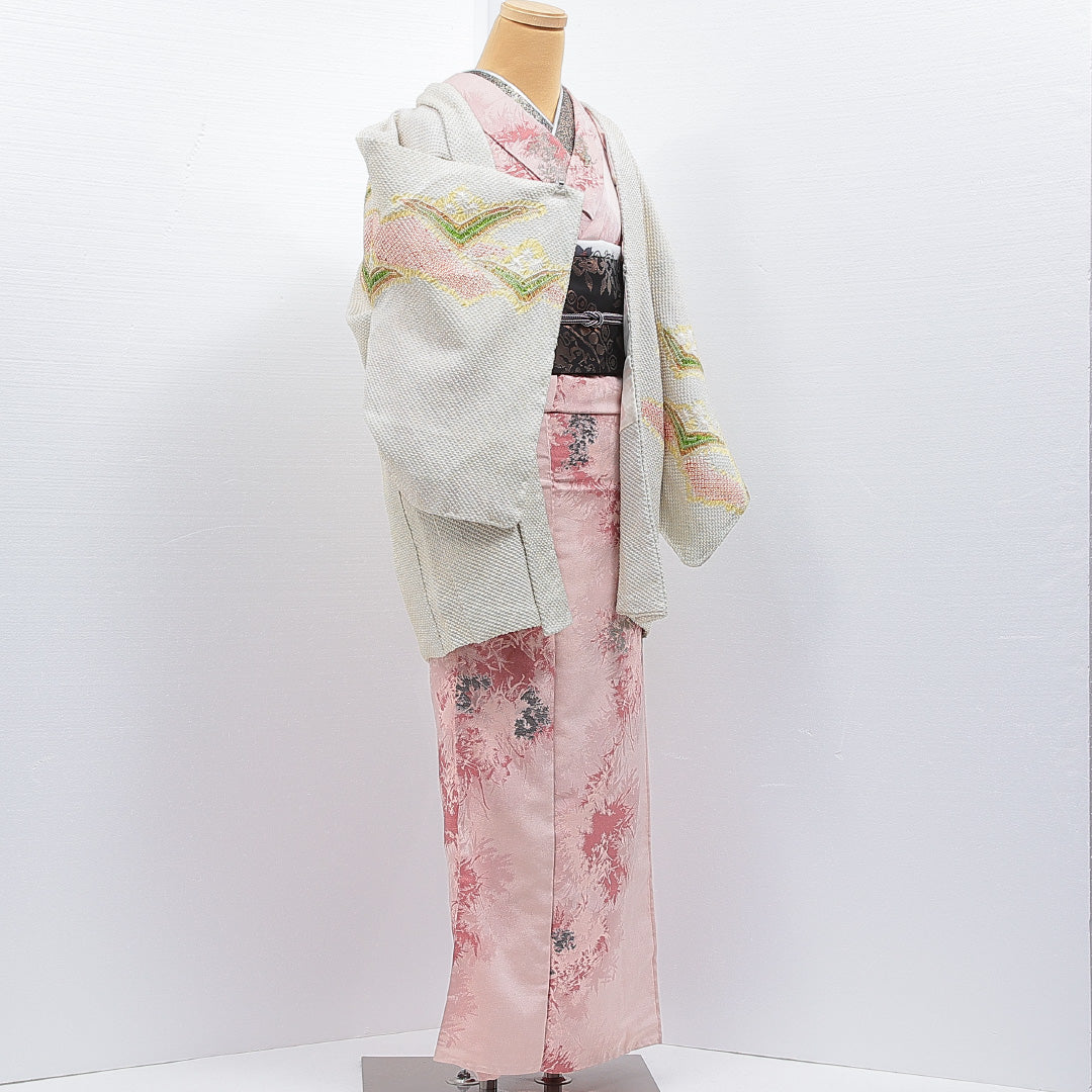 羽織 袷 身丈81cm 裄丈61cm 正絹 Sランク カジュアル Sサイズ 創作柄 クリーム系 RP 1232-16838