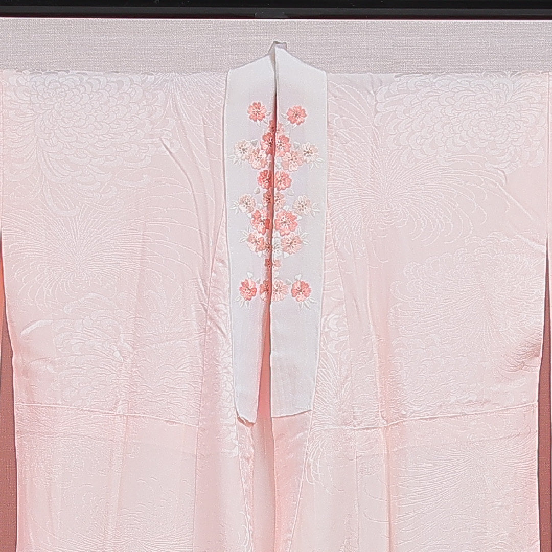 振袖用 長襦袢 無双袖 身丈133cm 裄丈64cm 正絹 Sランク XLサイズ 菊 ピンク系 RP 1240-16488