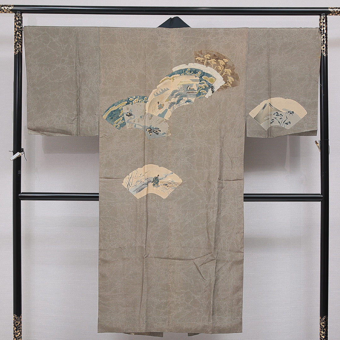 長襦袢 男性用 無双袖 身丈140cm 裄丈68cm 正絹 Cランク Lサイズ 平安絵巻 グレー系 LP 1241-16718
