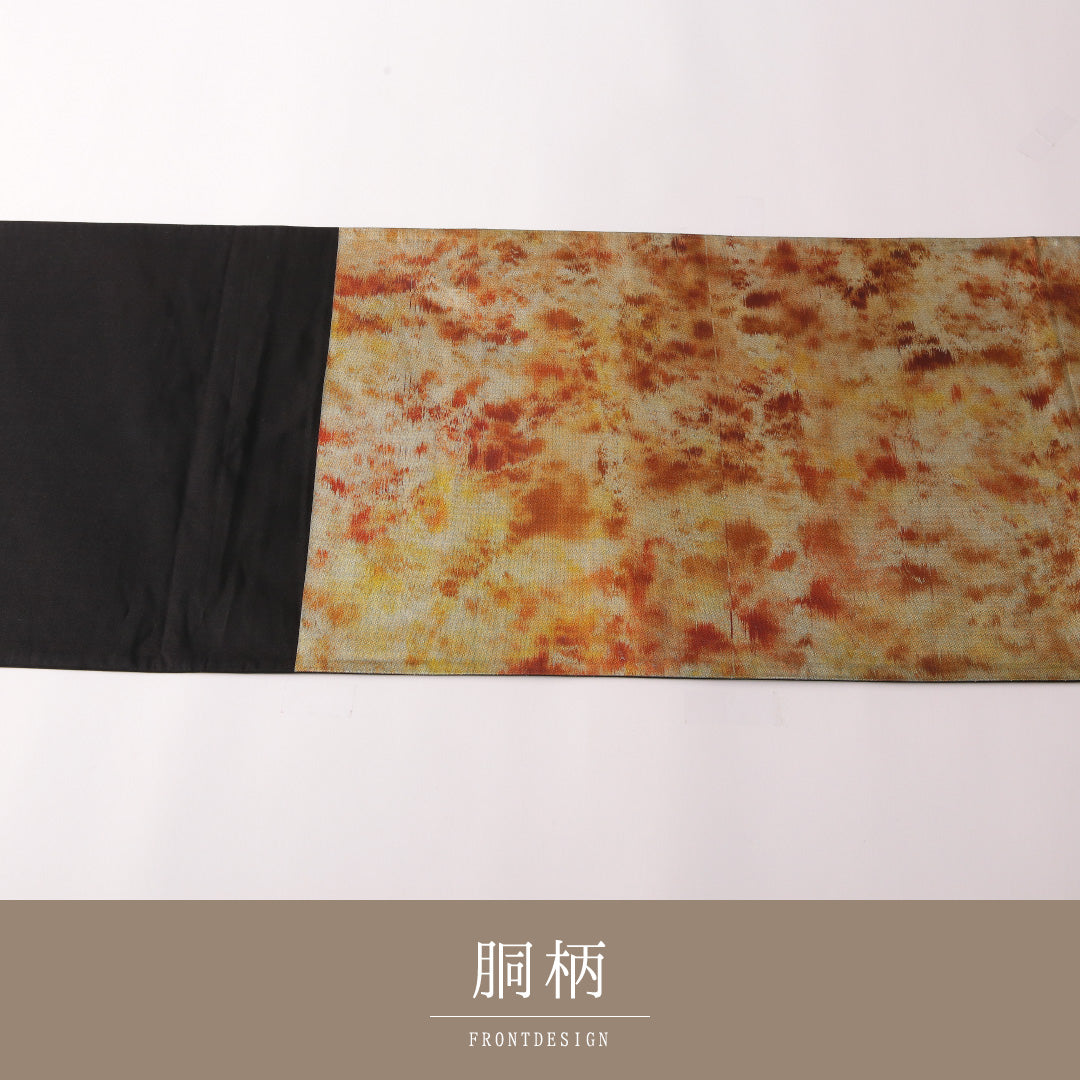袋帯 帯丈408cm 正絹 六通 インフォーマル 抽象柄 金系 1243-01763