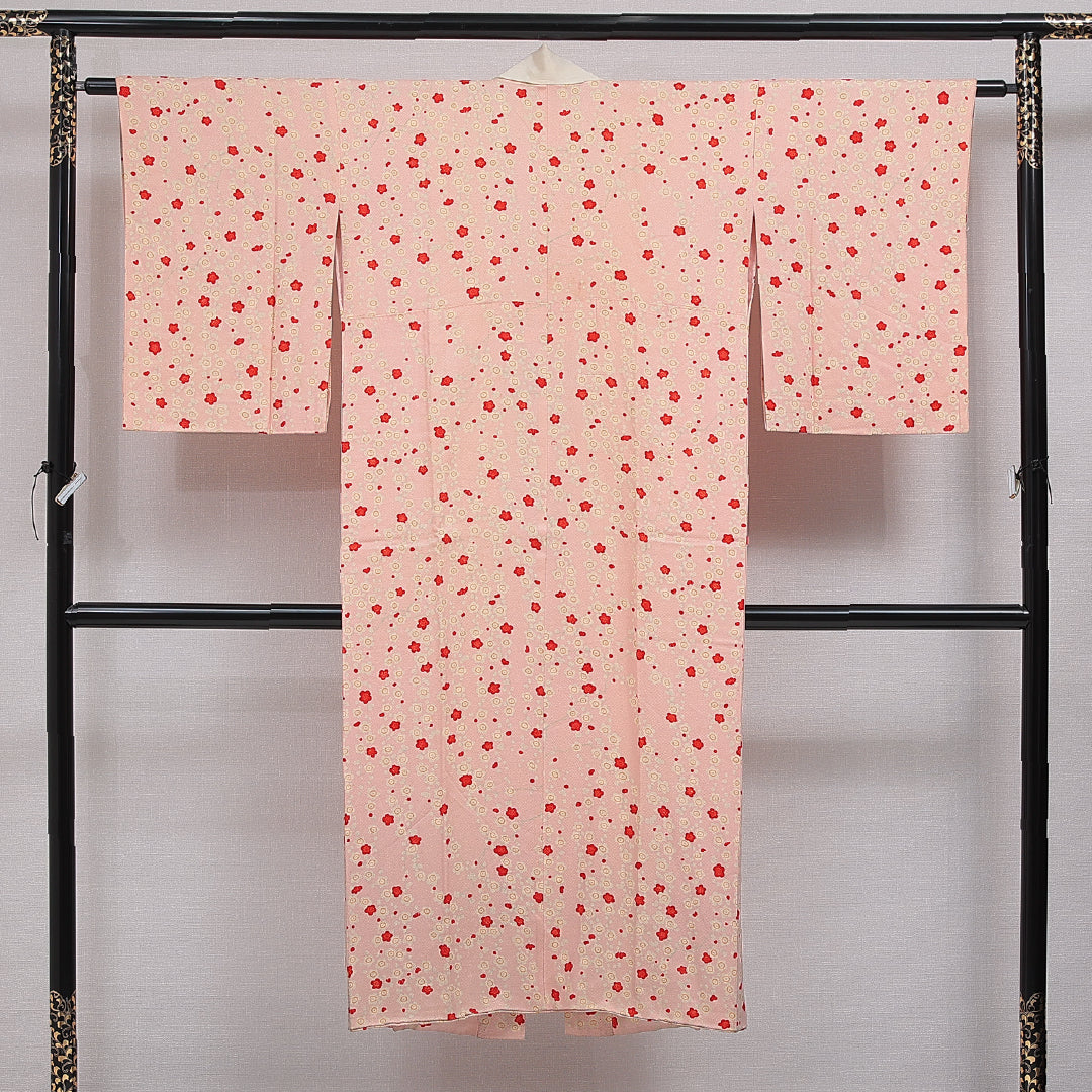 アンティーク 長襦袢 無双袖 身丈139cm 裄丈61cm 正絹 Cランク 2XLサイズ 梅 ピンク系 1229-16500