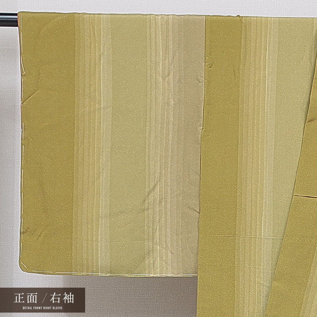 小紋 袷 身丈160cm 裄丈66cm 正絹 Sランク インフォーマル 広衿 Lサイズ 縞 緑系 RP 1221-15723