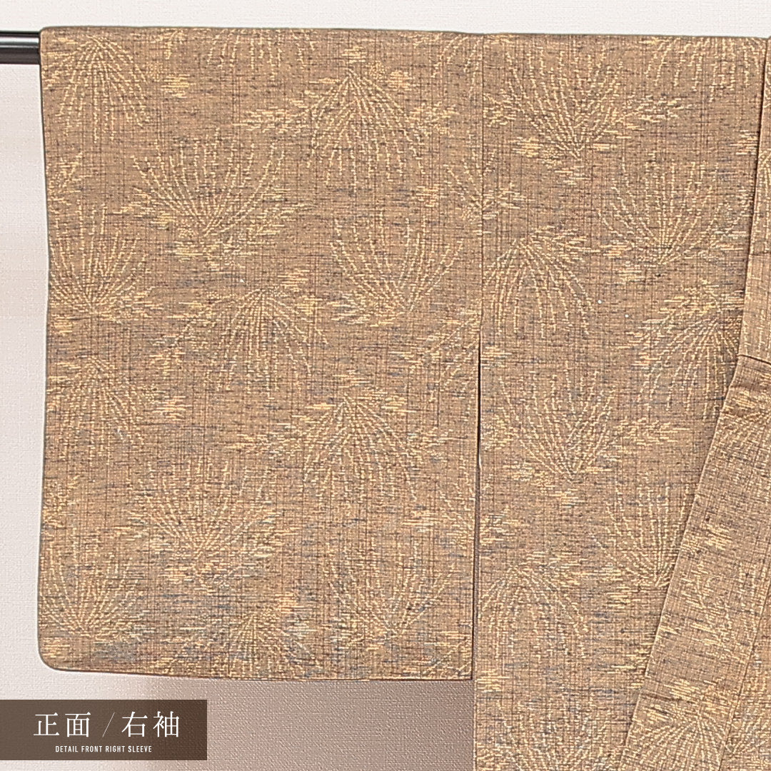 紬 袷 身丈150cm 裄丈62cm 正絹 Bランク カジュアル バチ衿 Sサイズ 植物柄 茶系 RP 1223-16919
