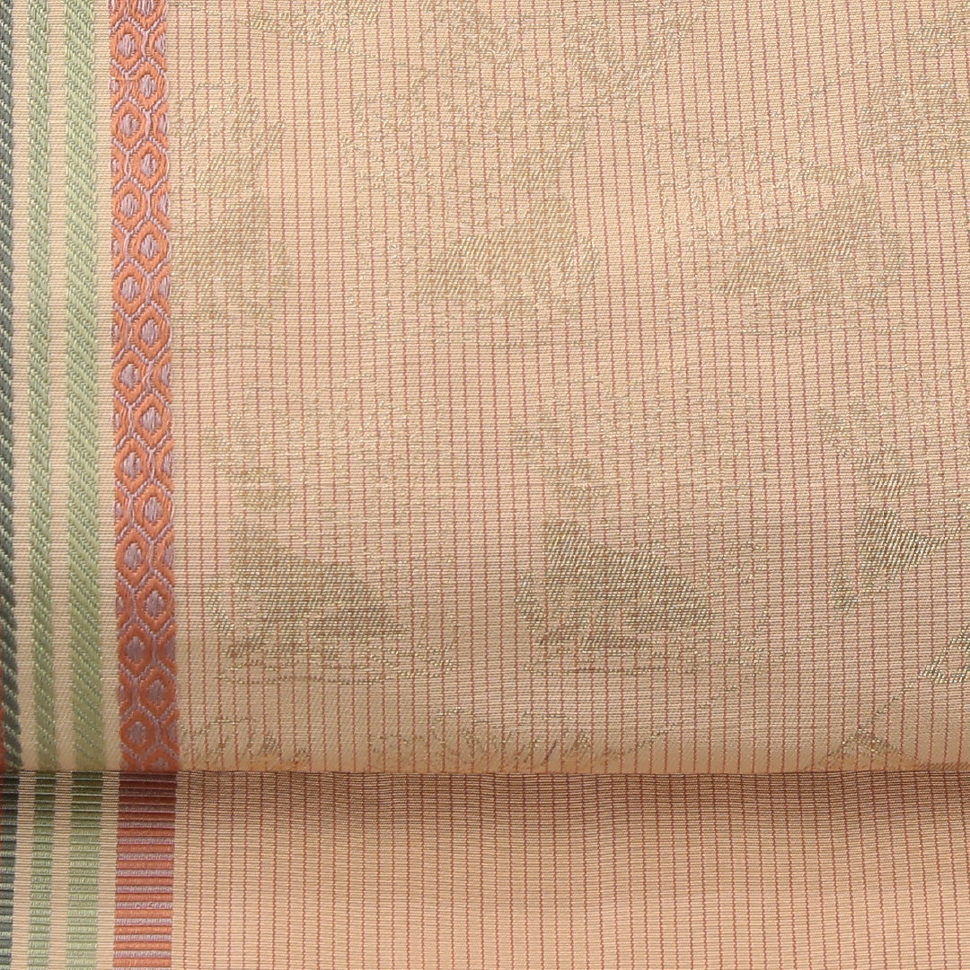 袋帯 帯丈450cm セミフォーマル 六通 未仕立て 帯芯なし Sランク 正絹 有栖川鹿文 証紙 ピンク系 1223-02232