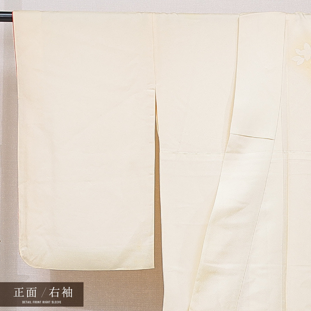 付下げ 袷 身丈166cm 裄丈66cm 正絹 Cランク XLサイズ 広衿 インフォーマル 花柄 クリーム系 1261-15655