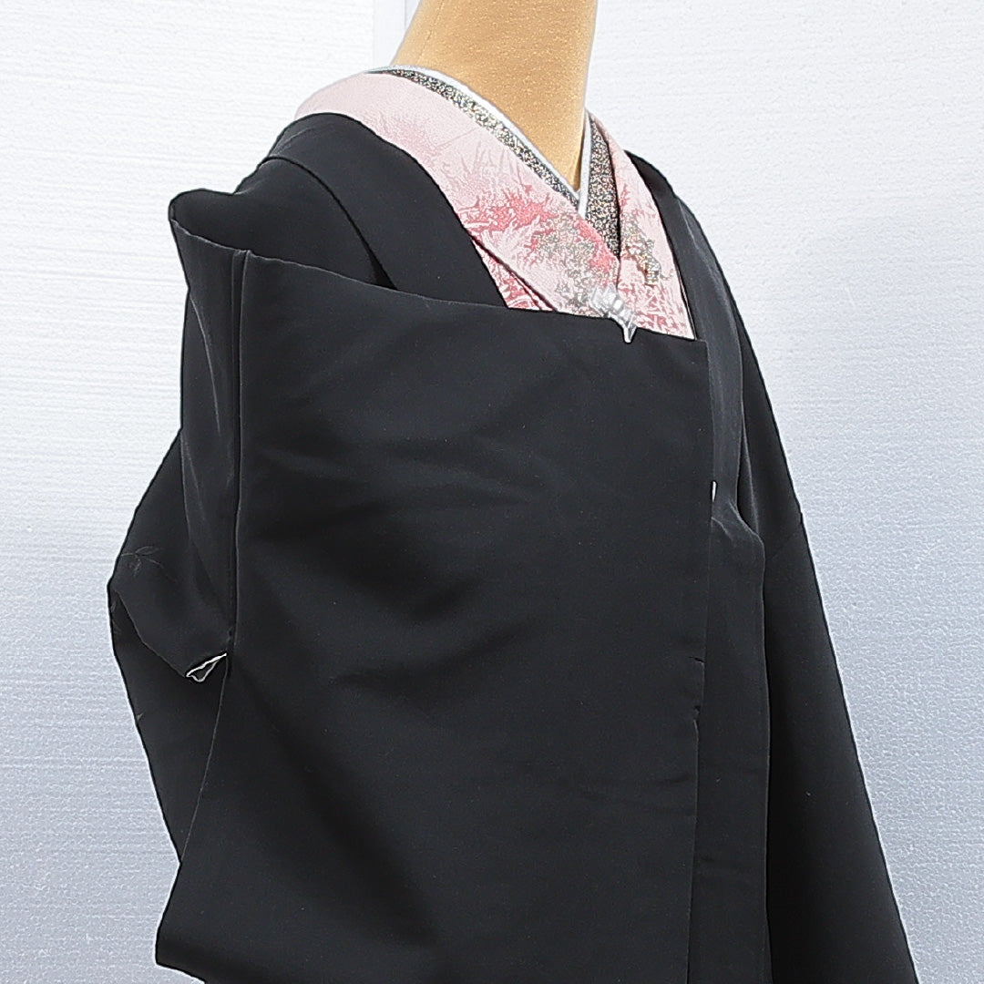 黒羽織 袷 身丈82cm 裄丈63cm 正絹 Sランク インフォーマル Sサイズ 刺繍 花柄 黒系 RP 1233-16825