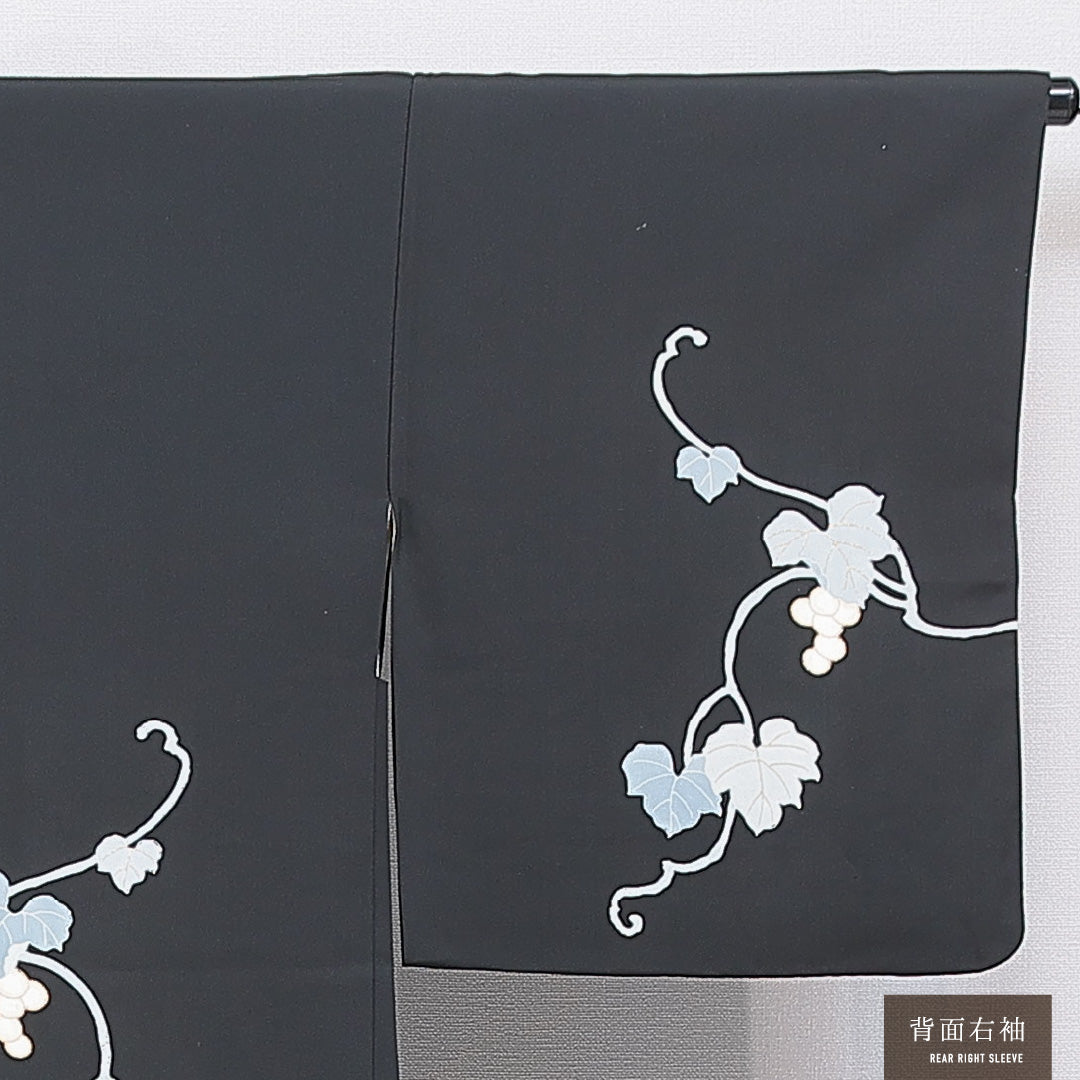 黒羽織 袷 身丈83cm 裄丈64cm 正絹 Sランク インフォーマル Mサイズ 葡萄 黒系 RP 1233-16827