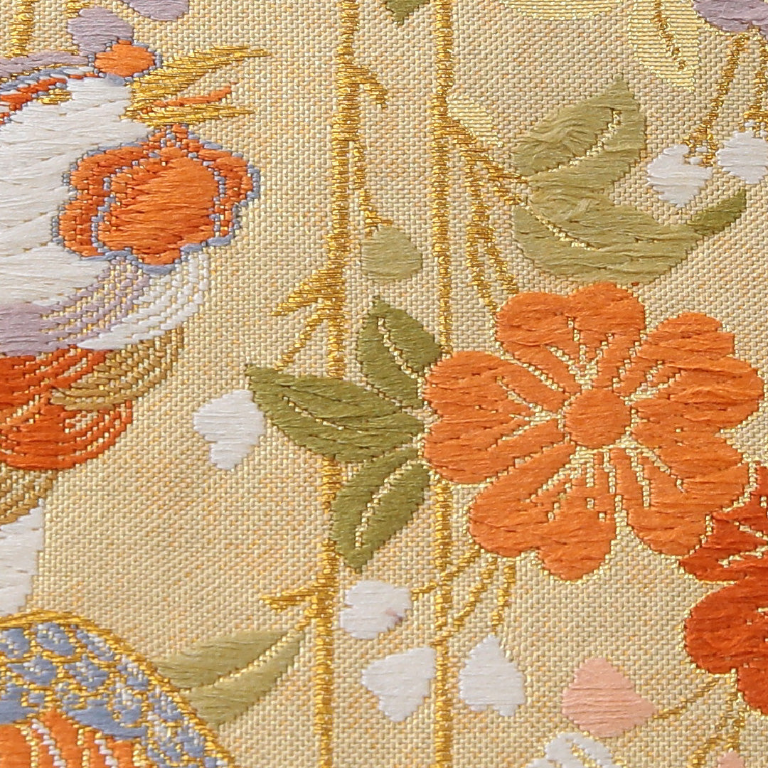 袋帯 帯丈444cm 正絹 六通 フォーマル 花喰鳥 蜀江 金系 1243-02184