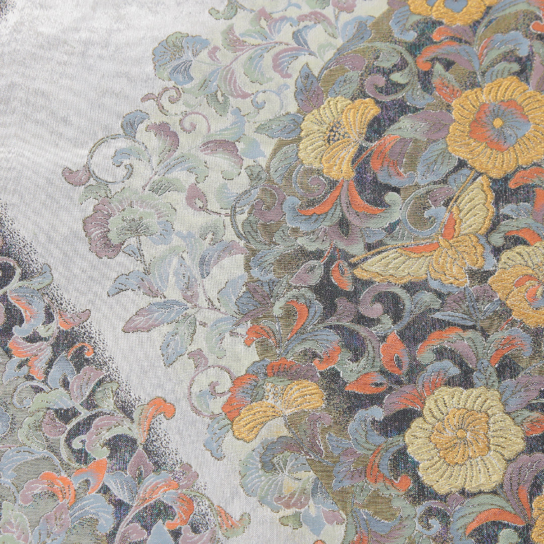 袋帯 帯丈442cm フォーマル 六通 Sランク 正絹 蝶 唐華 銀系 1223-02330