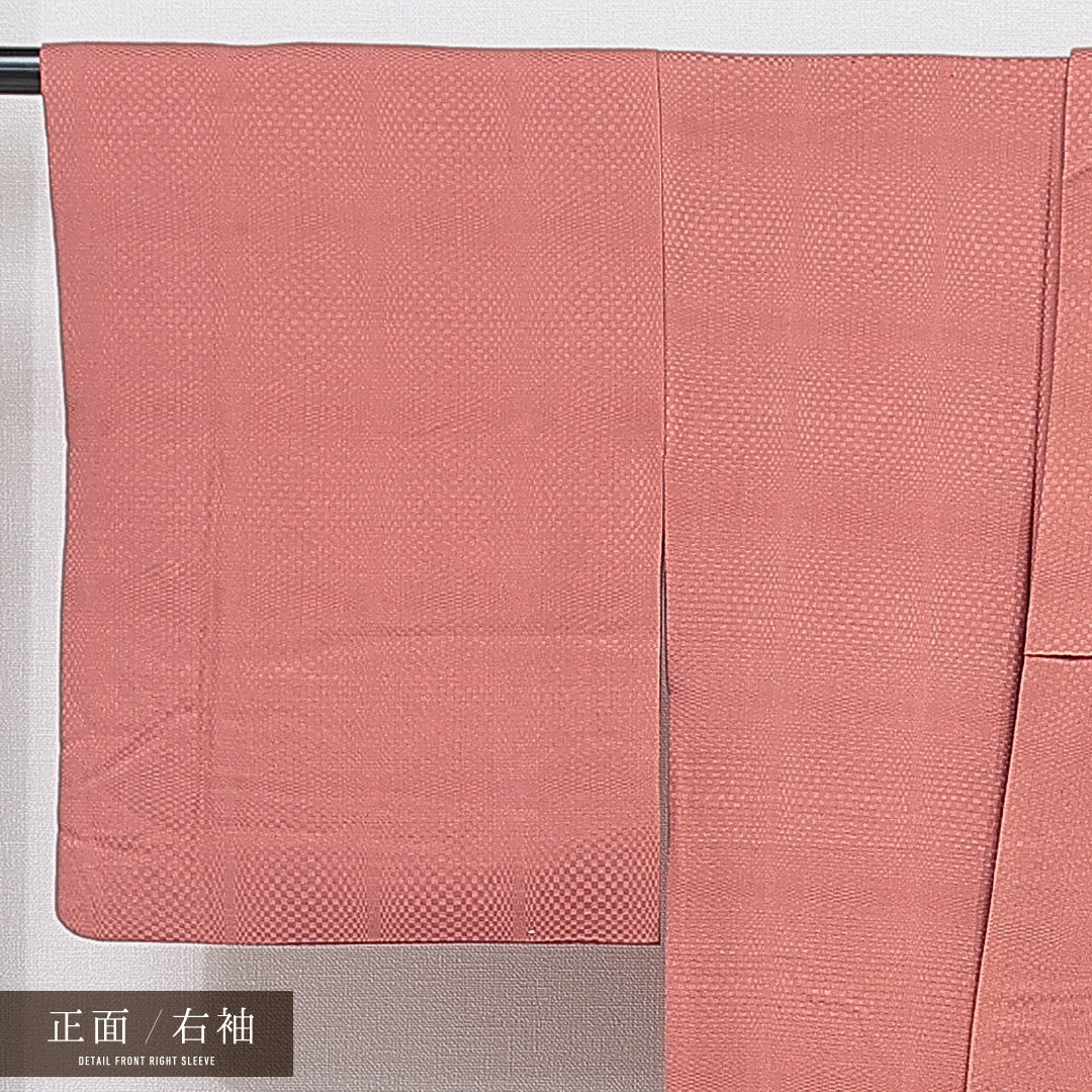 色無地 袷 身丈160cm 裄丈64cm 正絹 Cランク インフォーマル 広衿 Lサイズ 無地 朱系 HP 1219-15585