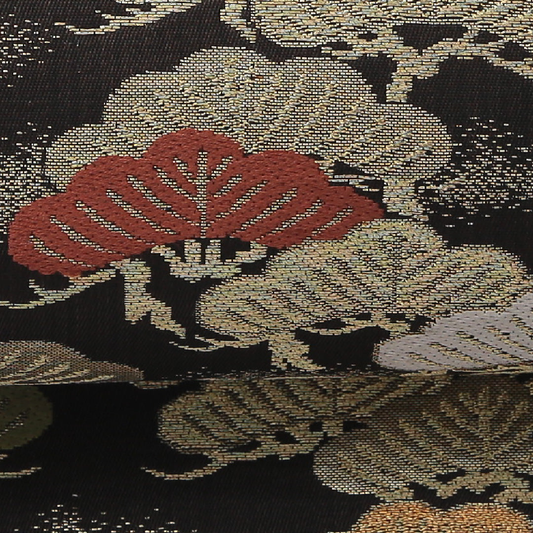 九寸名古屋帯 帯丈338cm インフォーマル 名古屋仕立て 六通 Sランク 正絹 波頭 笠松 茶系 黒系 1224-03915