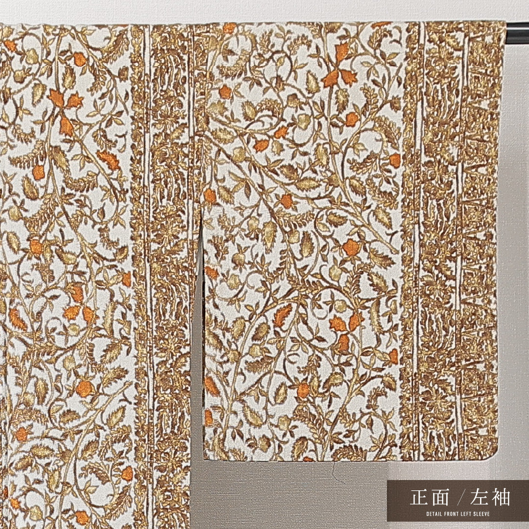 紬 単衣 身丈155cm 裄丈64cm 正絹 Sランク カジュアル 広衿 Mサイズ 植物柄 多色系 RP 1223-15225