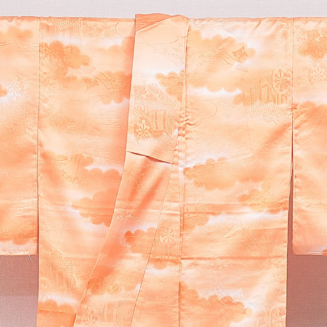 色無地 洗える着物 袷 身丈156cm 裄丈64cm ポリエステル Sランク Mサイズ 広衿 インフォーマル 紋意匠 古典柄 朱系 1214-16024