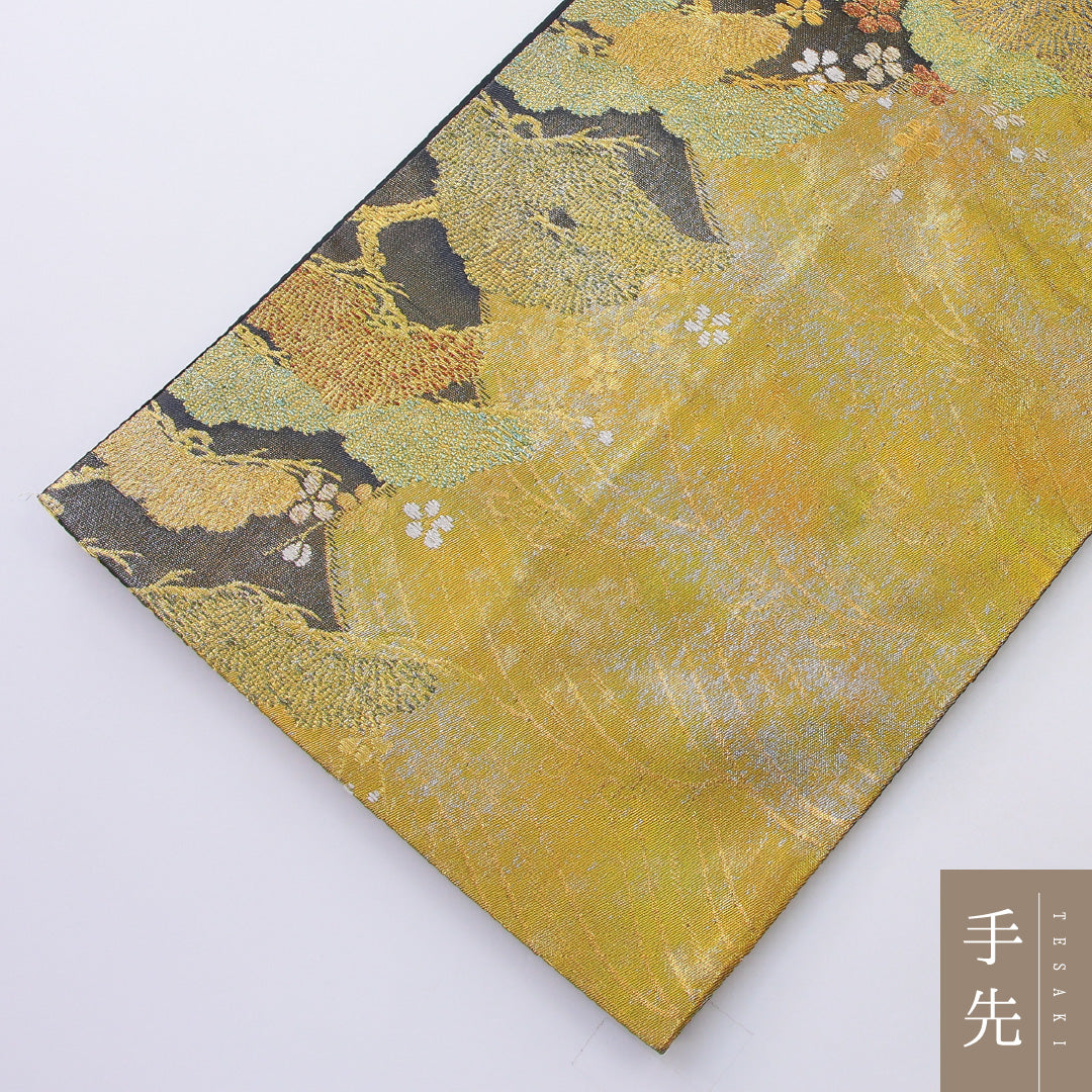 袋帯 帯丈428cm 正絹 六通 フォーマル 老松 荒磯 砂子 金系 1243-02196